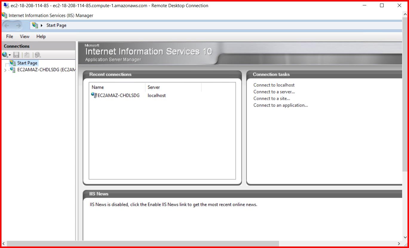 Picture showing the IIS server installed on EC2 instance